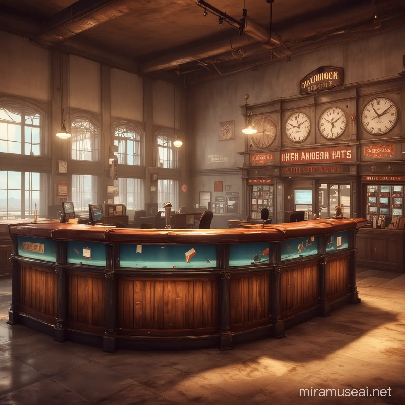 what would an modern standing airport check-in counter in the game bioshock infinite look like
