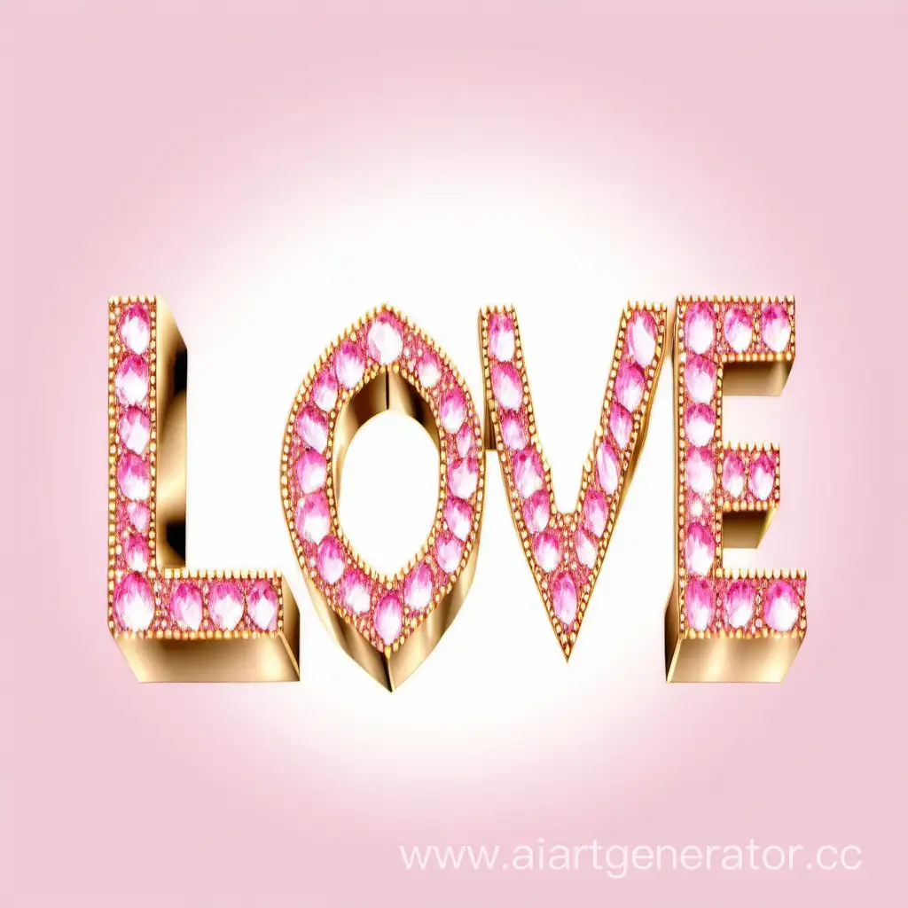 create word LOVE, in gold pink dimonds sparkling crystal style art.   white background