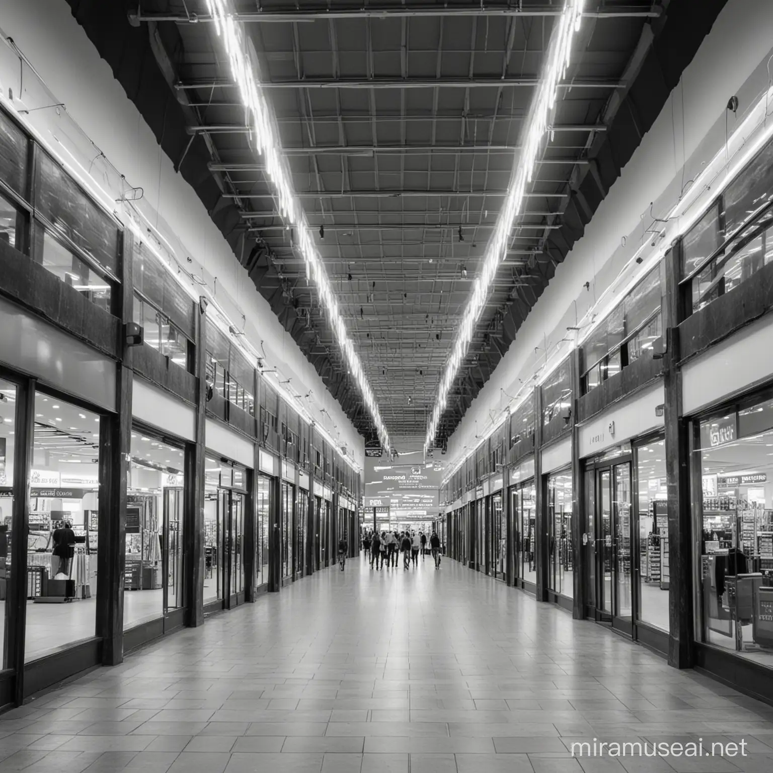 Centro Commerciale dall'interno in bianco e nero


