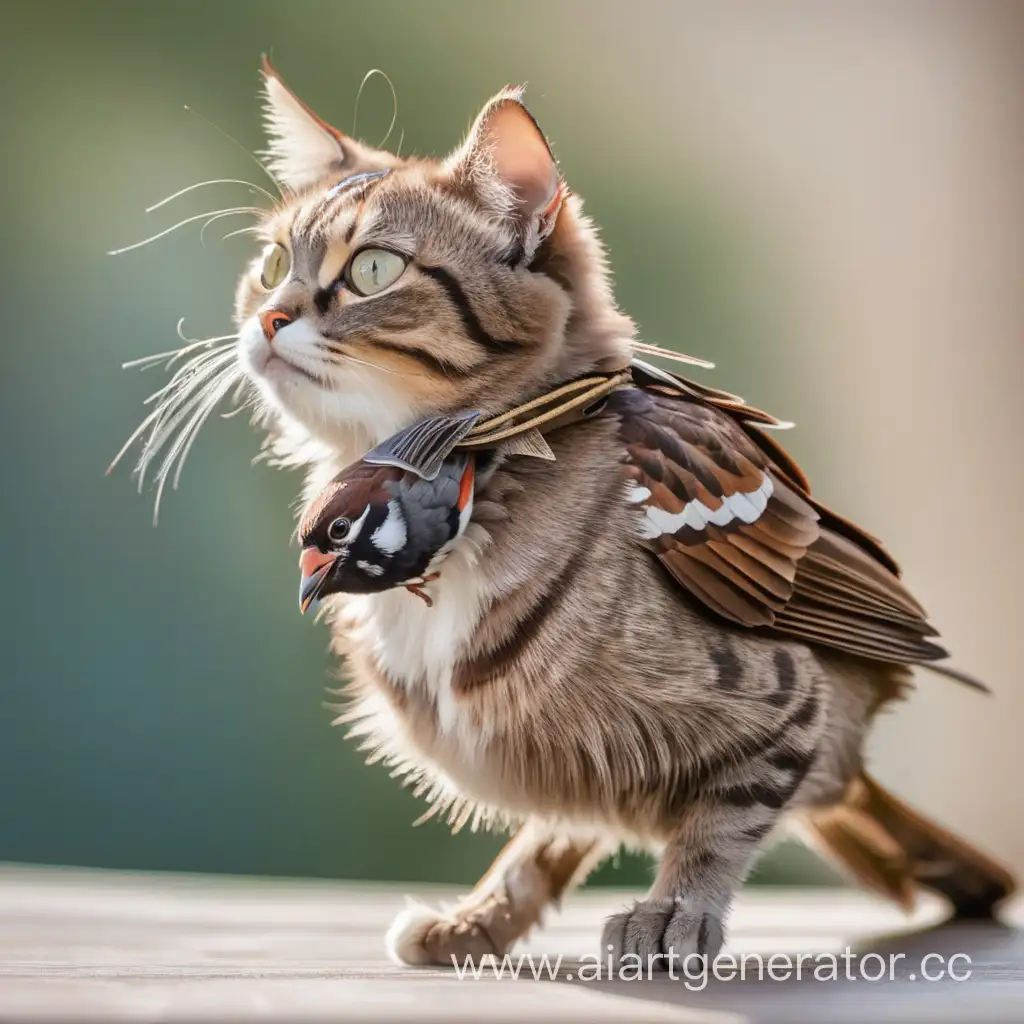 Playful-Cat-Chasing-Sparrow-in-Urban-Garden