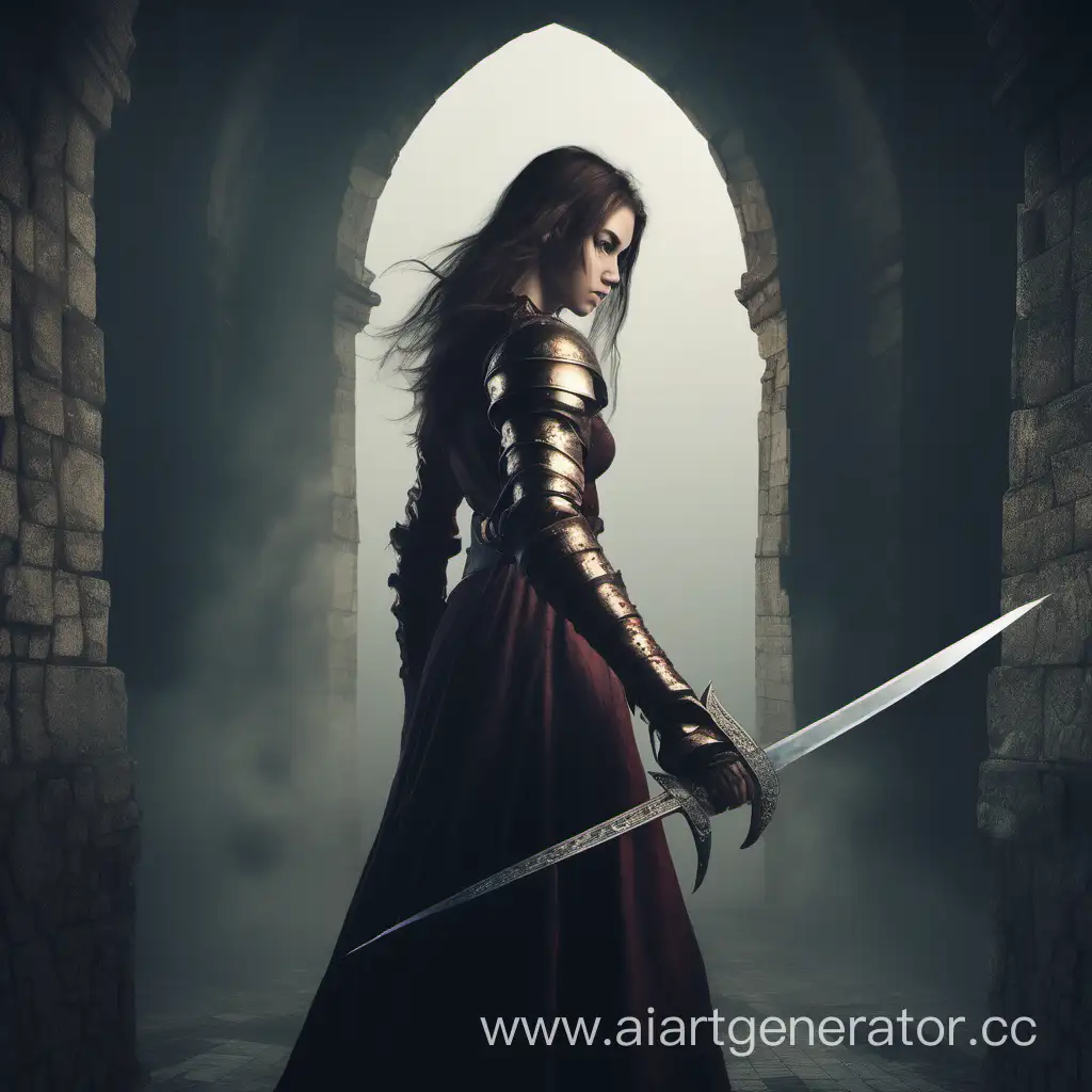 The girl is holding a sword, looking to fight in the tower