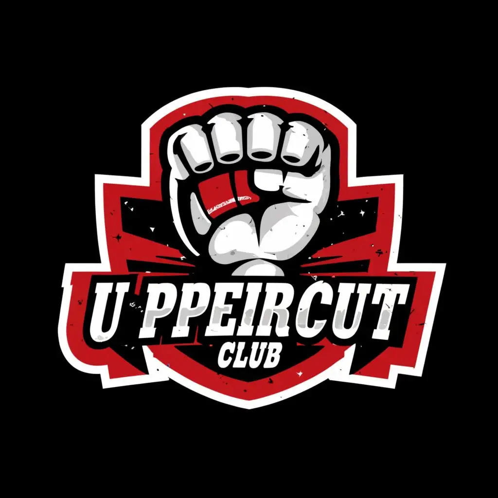 a logo design,with the text "uppercut", main symbol:MMA club, fight club, uppercut, round, black, white, red,Moderate,be used in Sports Fitness industry,clear background