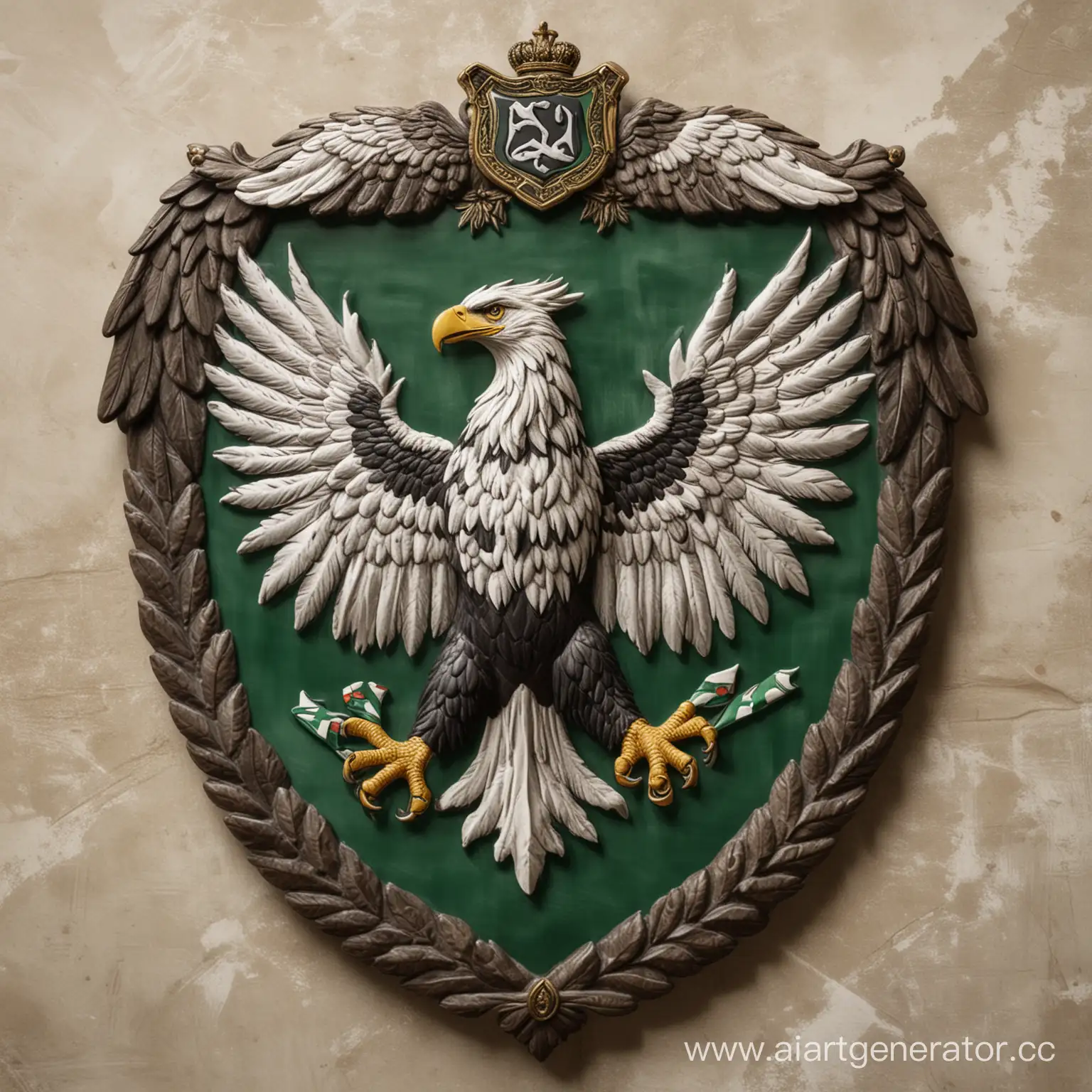 В центре флага расположена эмблема Кавказского Эмирата:

Черный орел с распростертыми крыльями, символизирующий силу и независимость.
Зеленый щит на груди орла, на котором изображены три белые горы, символизирующие Кавказский регион.
Белая надпись на щите "Кавказский Эмират", символизирующая название нации.
