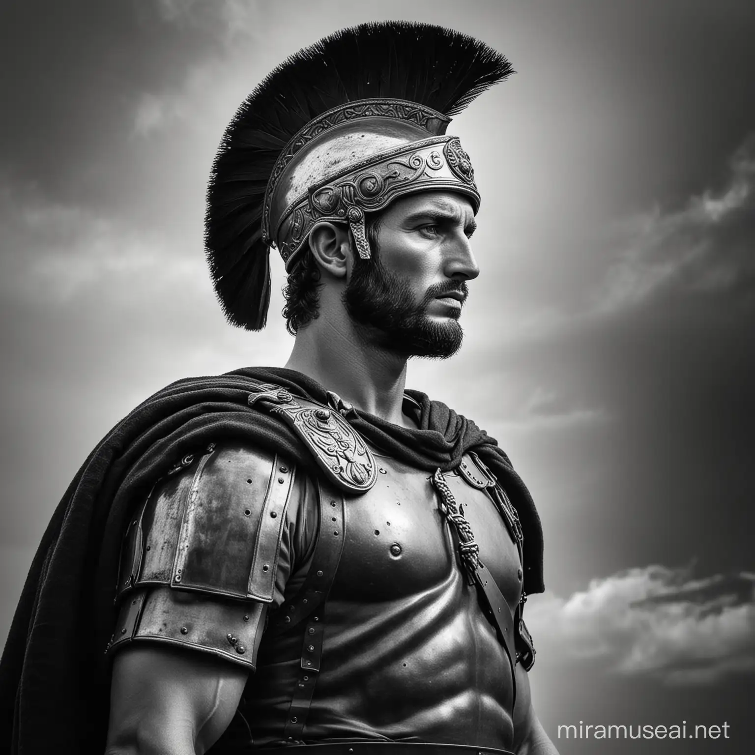 Majestic Roman Soldier in Black and White Artwork