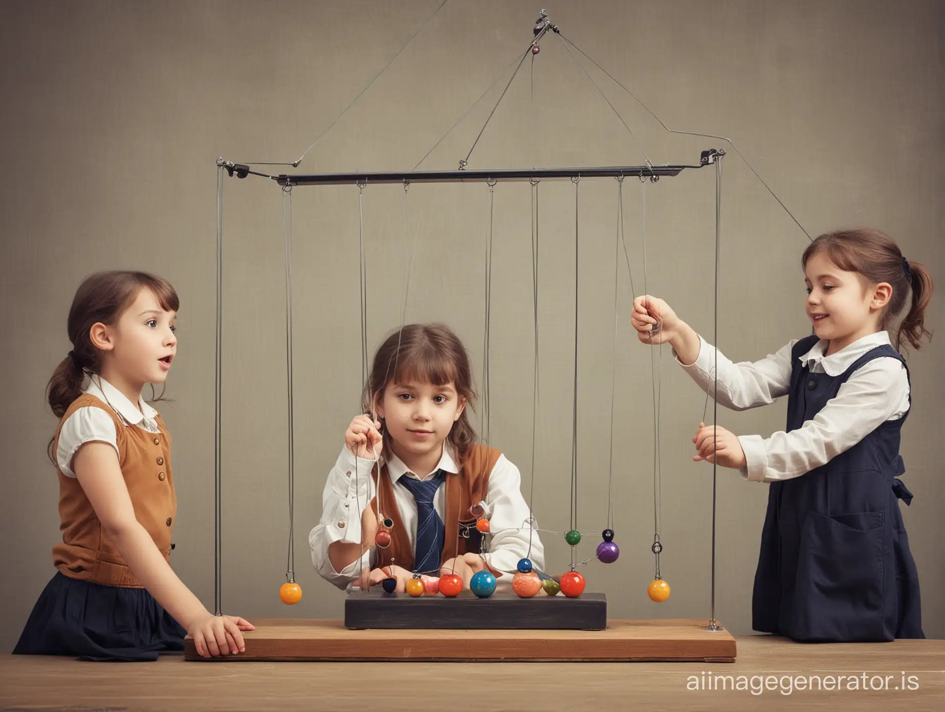 Kids-Playing-with-Newtons-Cradle-Toy-in-a-Playful-Physics-Experiment