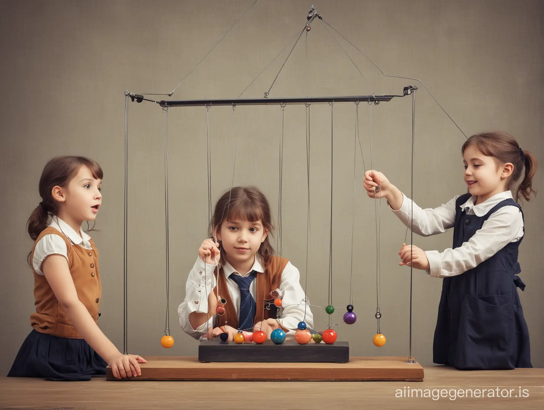 children using Newton's cradle