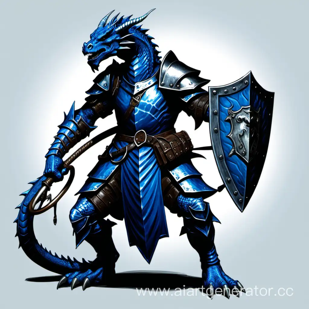 Blue-Dragonborn-Warrior-with-Shield-and-Whip-in-Dungeons-and-Dragons-Scene