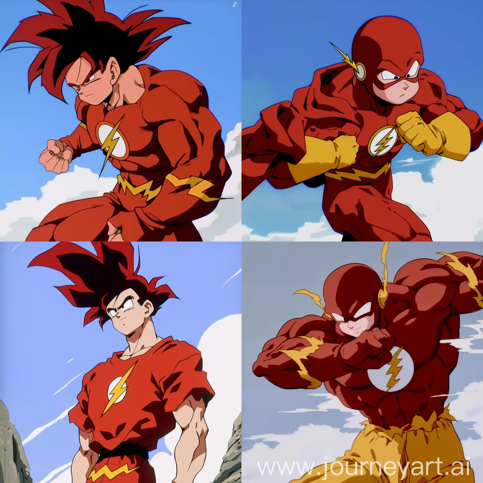 DC's Flash, in the style of Akira Toriyama, Dragon Ball, color illustration --niji 6 --sref <https://s.mj.run/Vi6pdItoDn4>