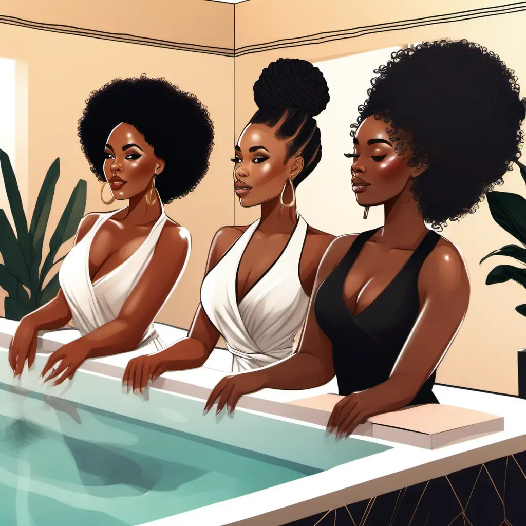 An realistic beautiful
Black woman wearing beautiful black natural hairstyles with Boss babes at a luxury spa with her best friend


