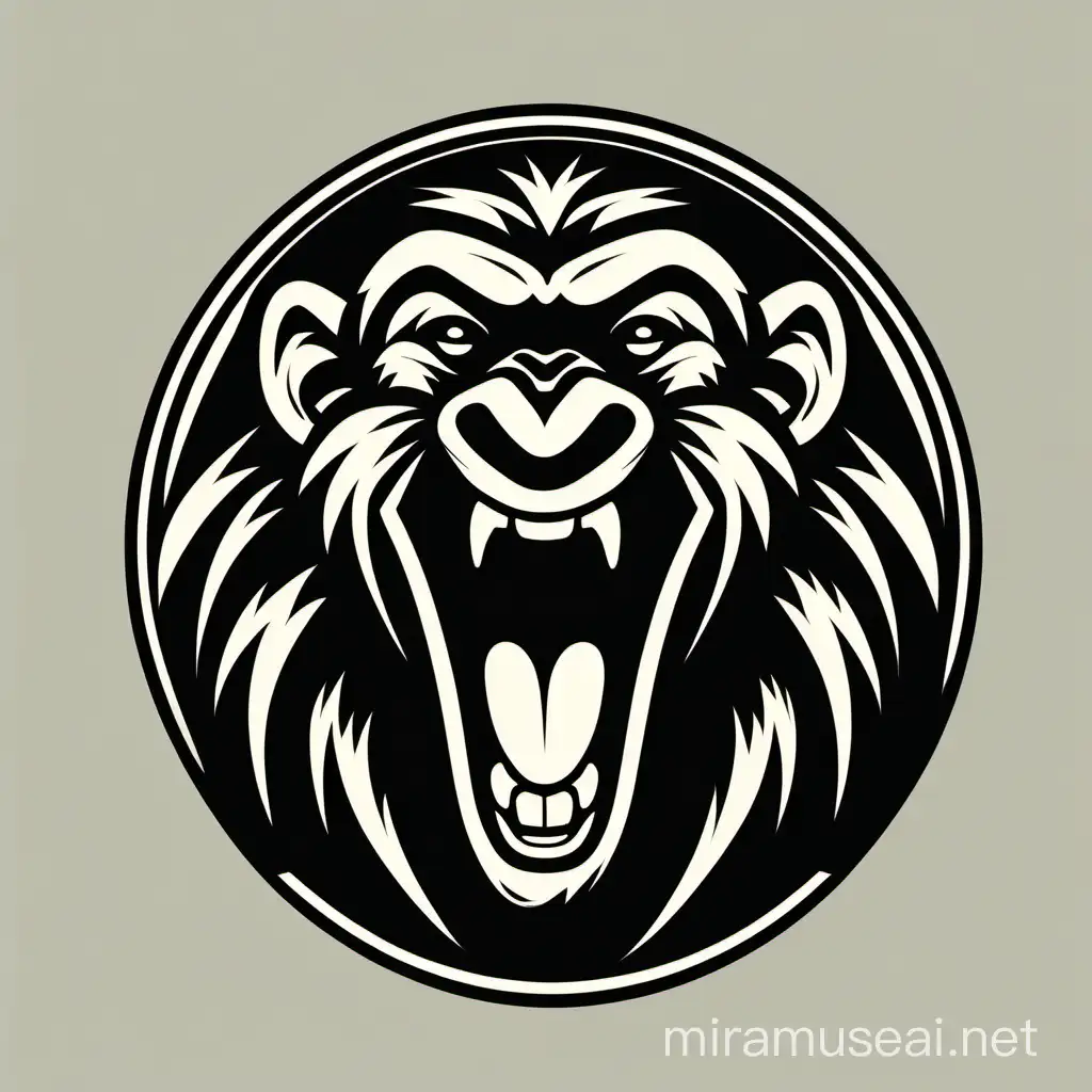 baboon screaming, showing teeth, logo style, stylised, simple