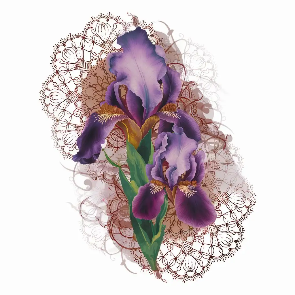 Elegant Iris Flower and Lace Tattoo Design
