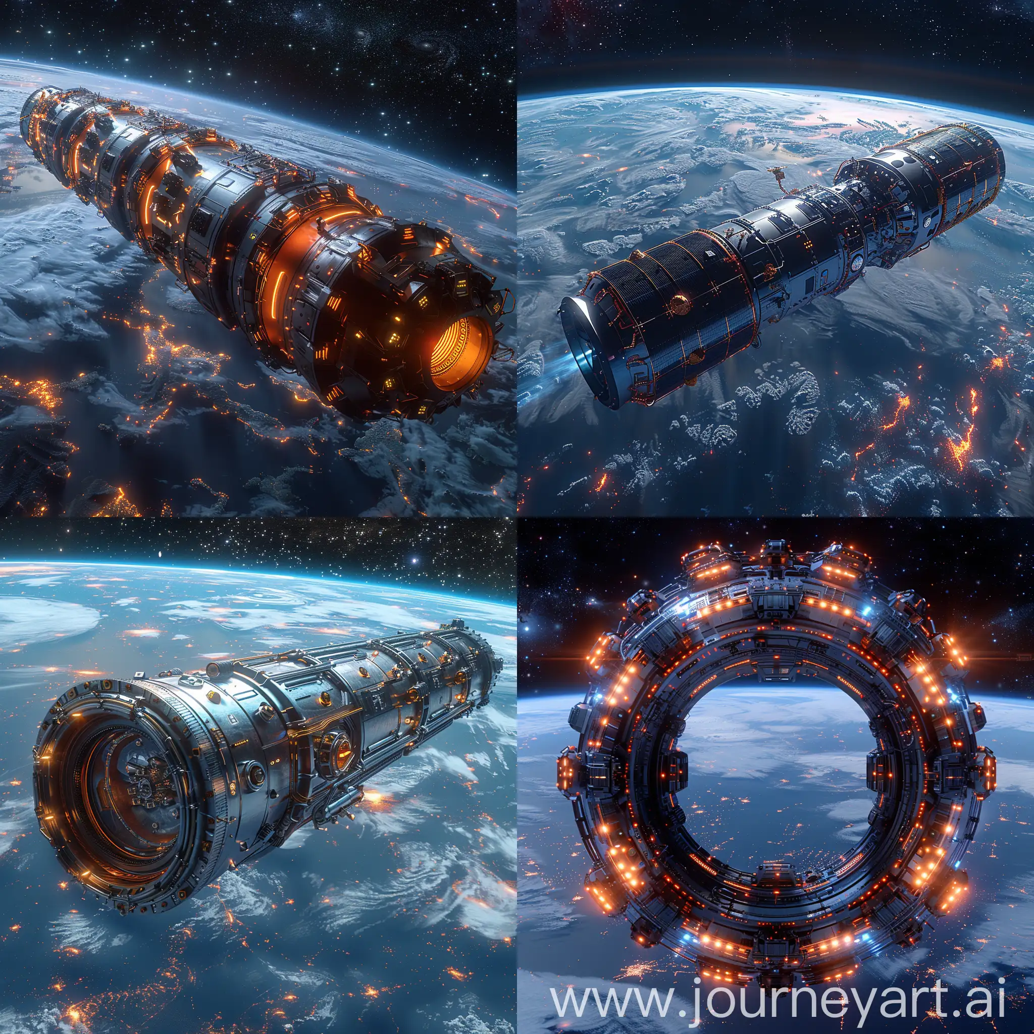 Futuristic space telescope in Earth orbit, Ultra-high resolution and sensitivity, Multi-wavelength observations, Adaptive optics on steroids, Active, self-repairing structures, Advanced data processing and analysis, Interstellar telescopes, octane render --stylize 1000