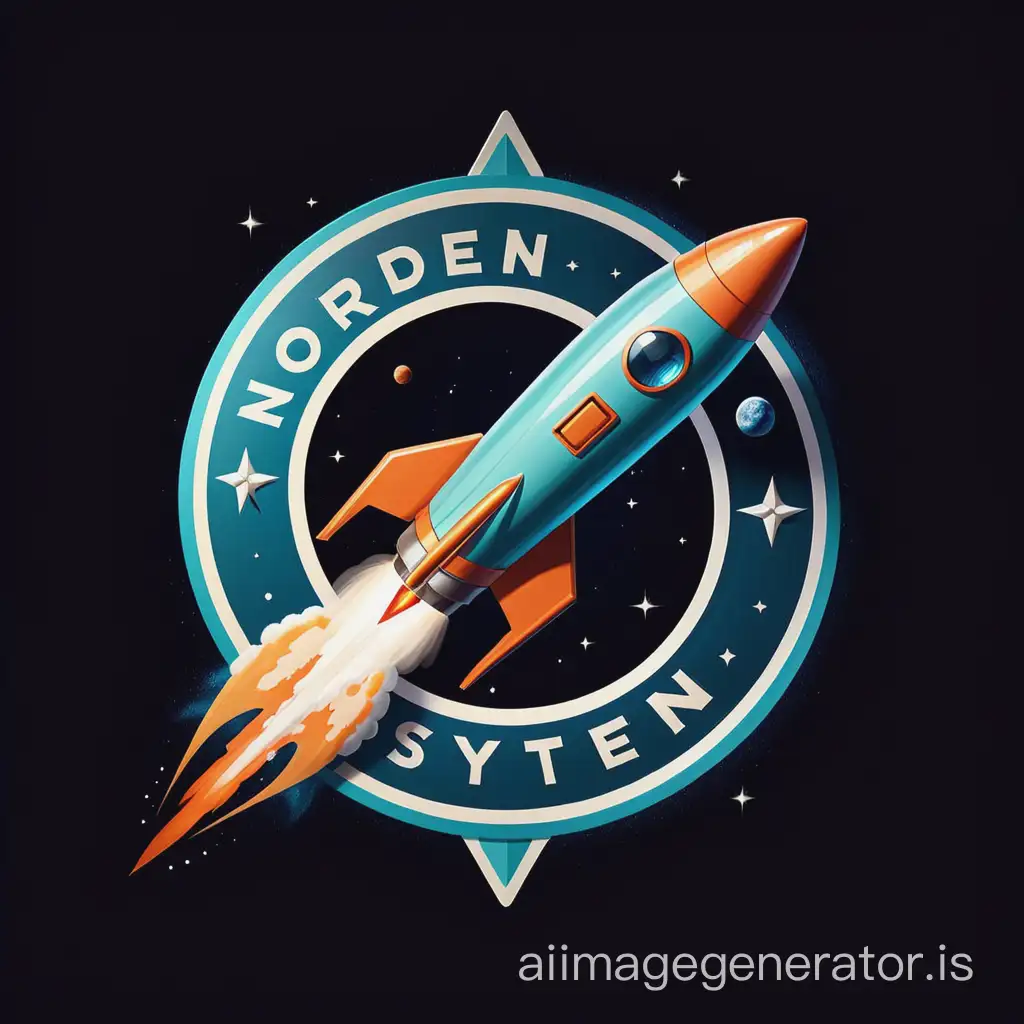 Create a logo for a space company called: "Norden Systems". It is an aerospace engineering company that builds rockets and creates YouTube videos. The style should be a 50s enamel sign.