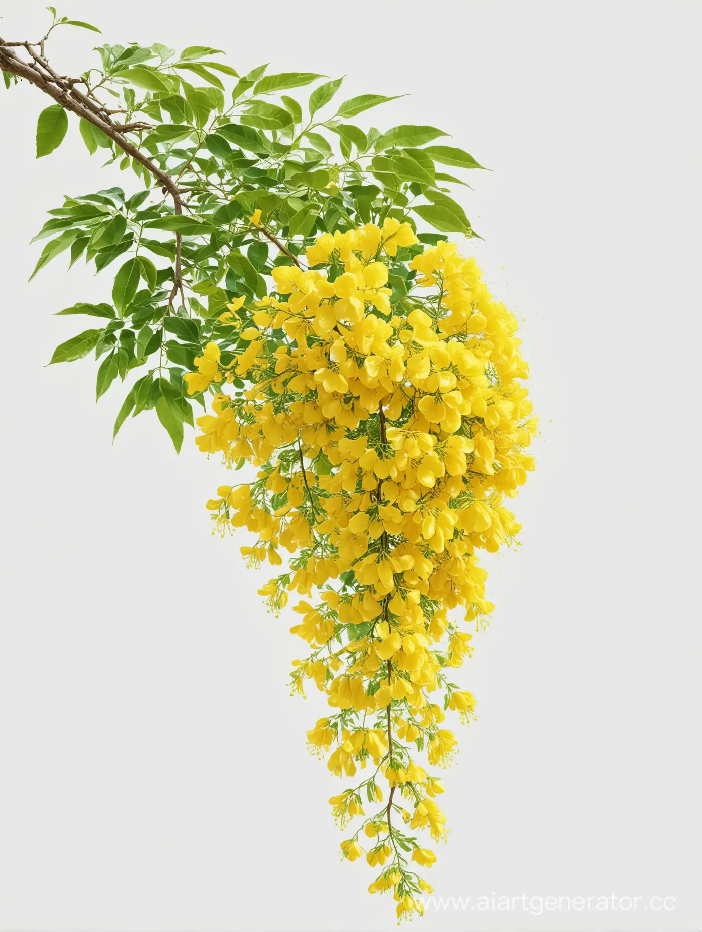 Vibrant-Yellow-Golden-Shower-Tree-Flower-on-White-Background-HD-Illustration