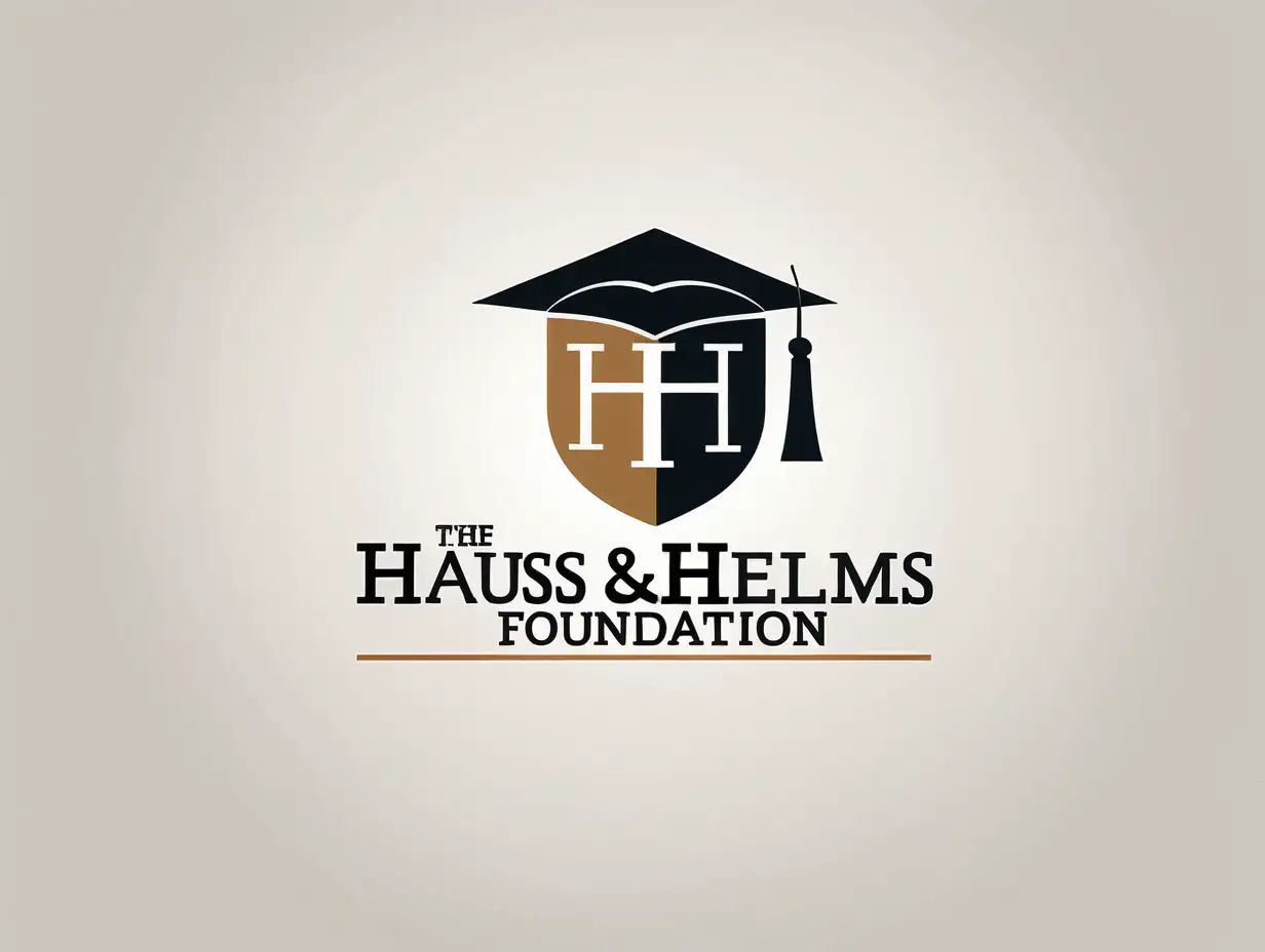 A minimalist logo for a foundation called the "Hauss-Helms Foundation", established in 1965 to provide scholarships to students The logo subtly conveys education and opportunity. The style is clean, elegant, and timeless. Transparent background.