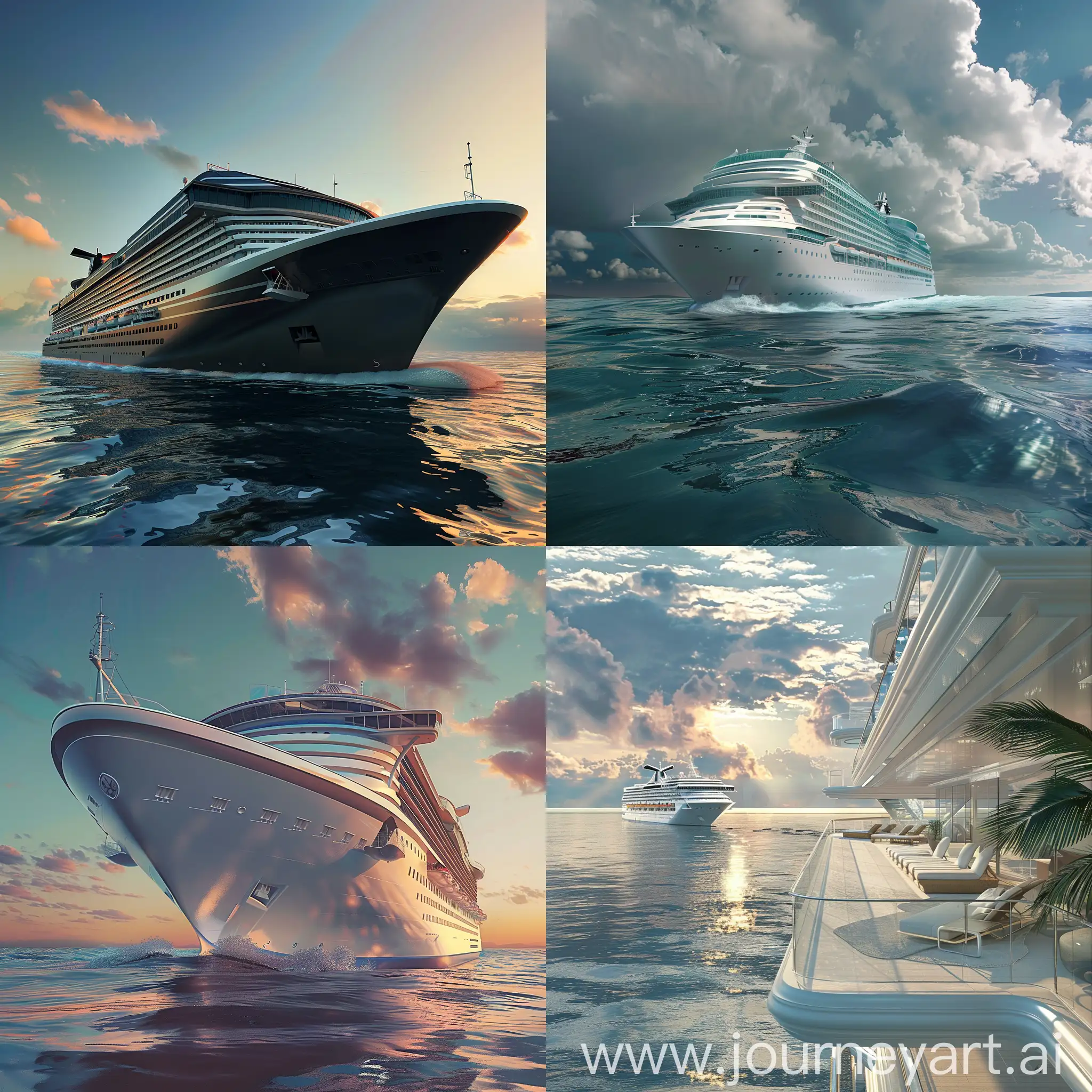 luxury image at sea with cruise ship, photorealistic