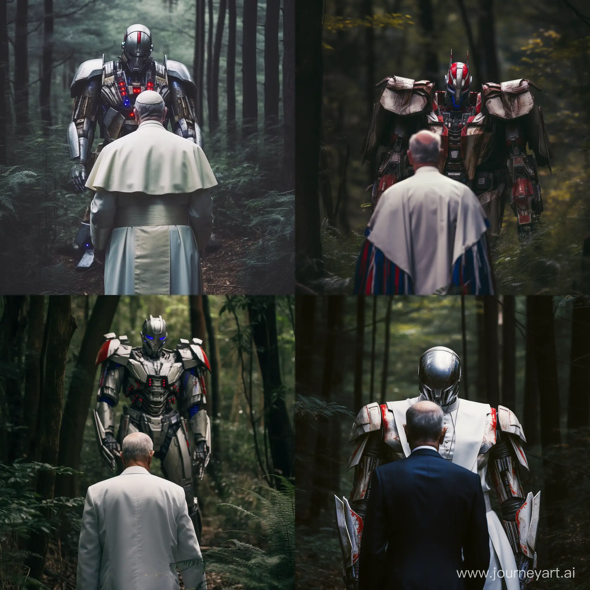 Pope-Francis-Contemplating-Optimus-Prime-in-Enchanted-Forest
