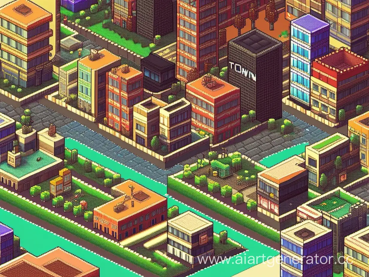 Vibrant-Pixelated-Cityscape-Bustling-Urban-Life-in-Pixel-Town