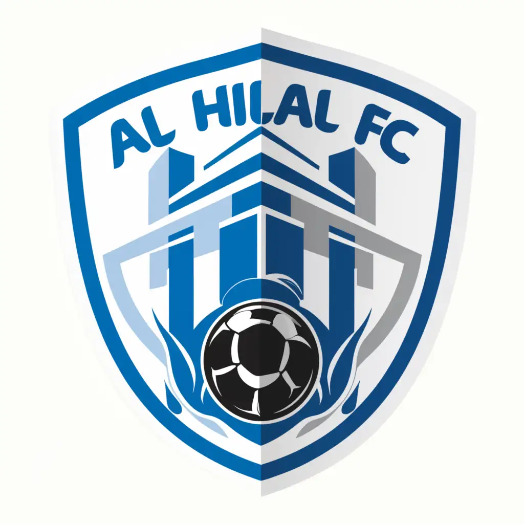 a logo design,with the text "AL HILAL FC", main symbol:The logo is for a football team. The logo should have a badge like shape with a house inside it and has a ball with fire inside the house,Moderate,clear background