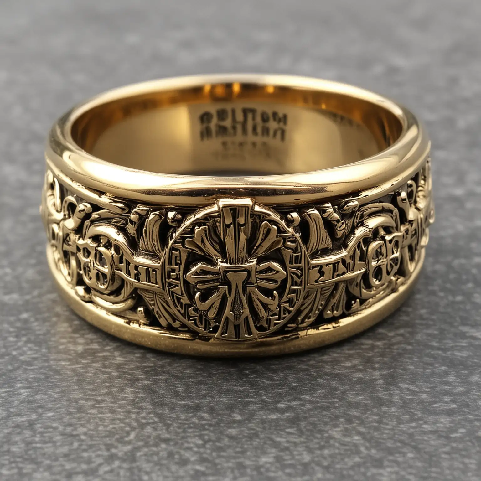 Antique Gold Chrome Hearts Styled Mens Ring Luxurious Fashion Statement