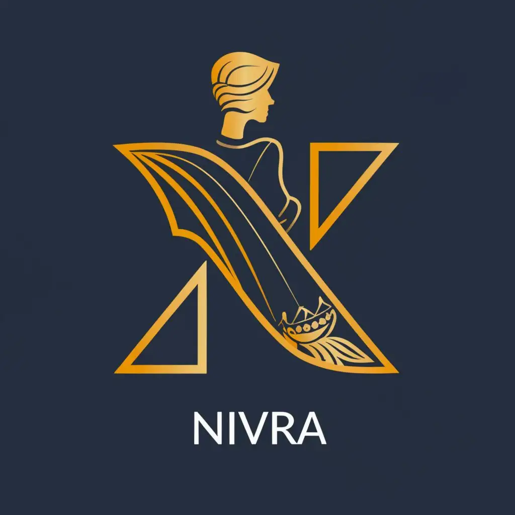logo, create N letter in the for of a women wearing saree, with the text "NIVIRA", typography