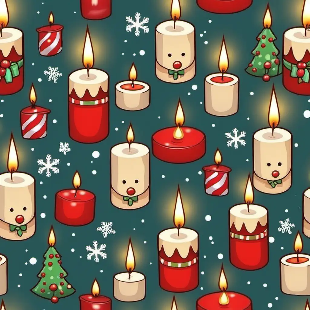 Festive Cartoon Christmas Scene with Candles