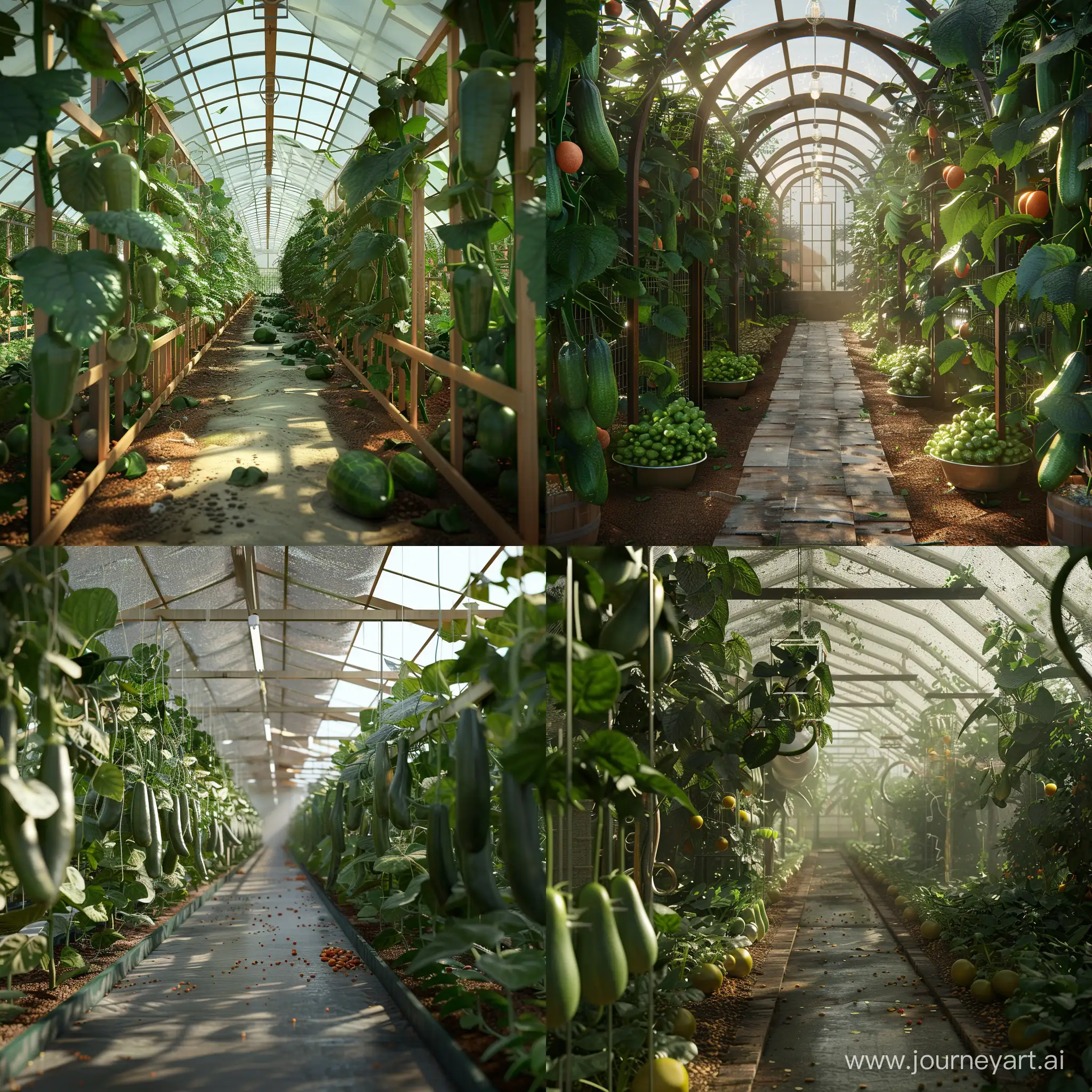 A huge greenhouse with cucumbers :: 3D animation 