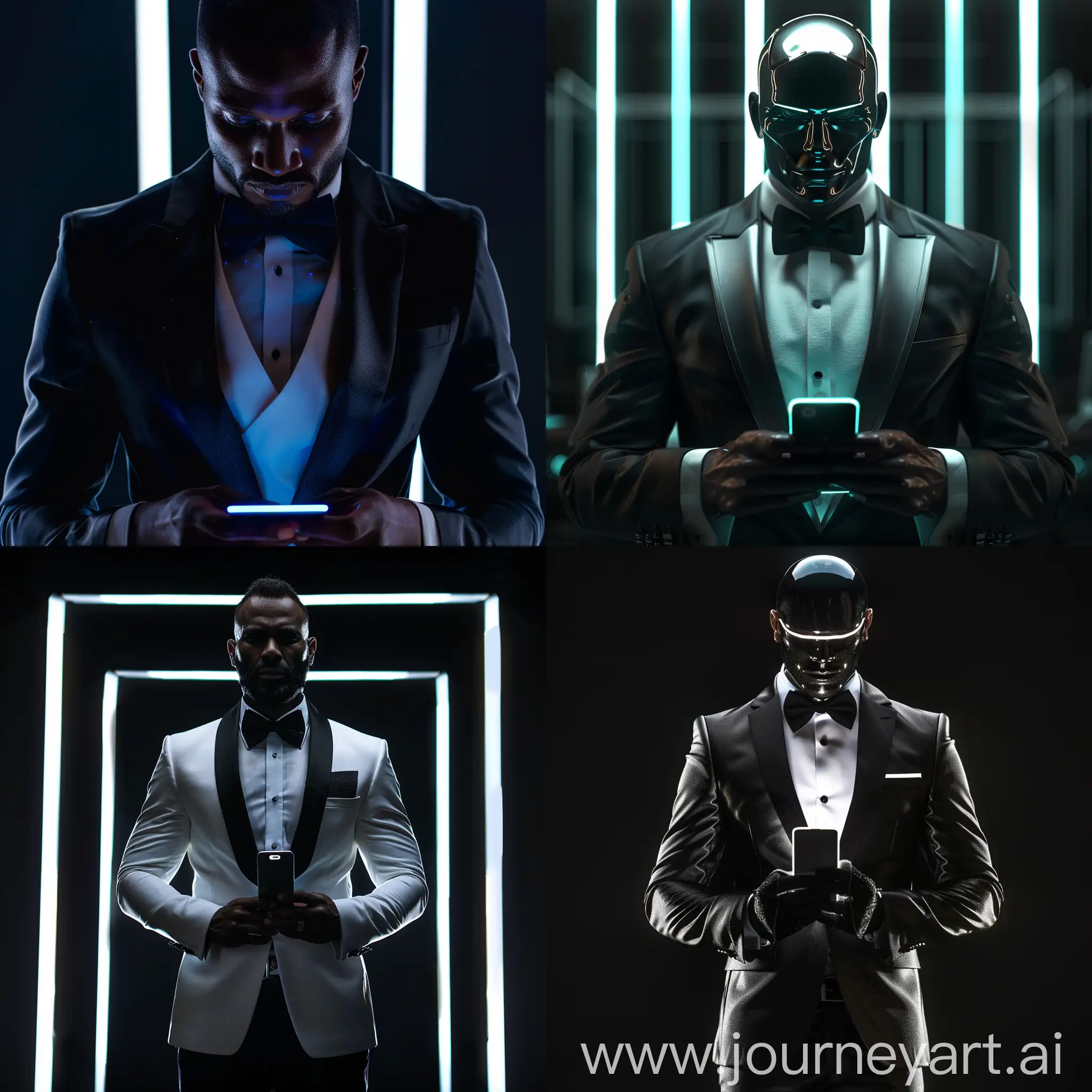 Powerful-Executive-in-Modern-Futuristic-Tuxedo-with-Black-Lights-in-HighTech-Office