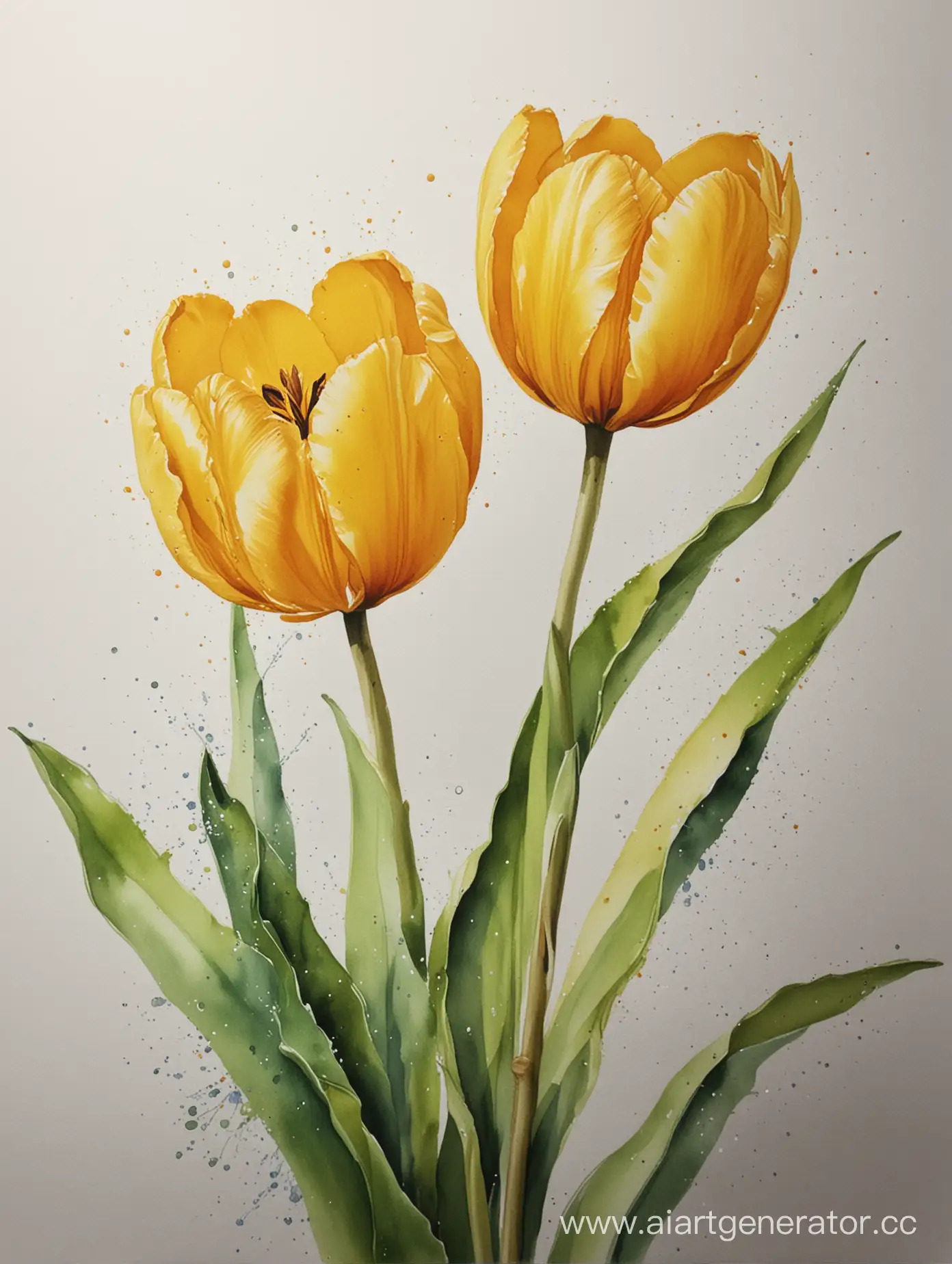Golden-Tulip-Watercolor-Painting-with-Soft-Pastel-Background