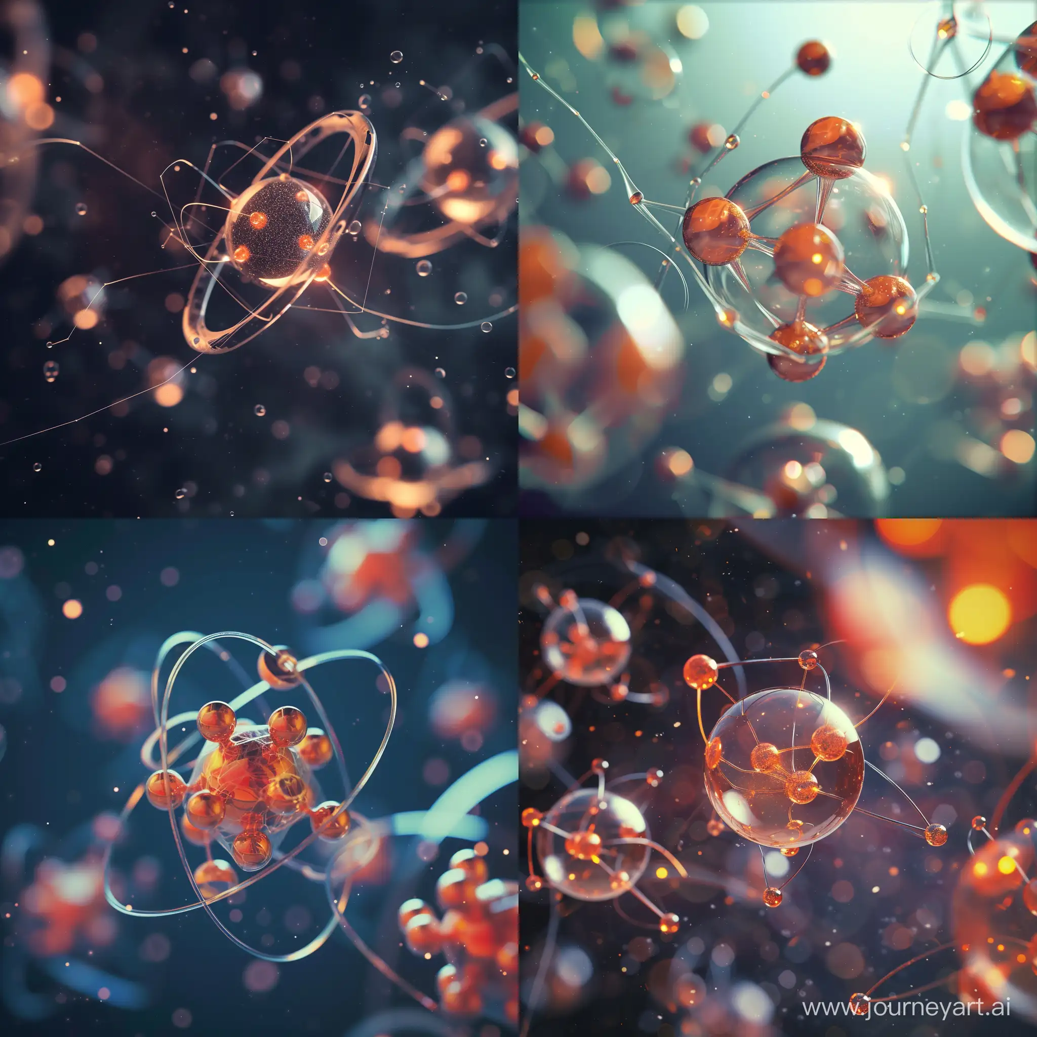 mesmerizing image of several atoms connection together, transparent clean background
