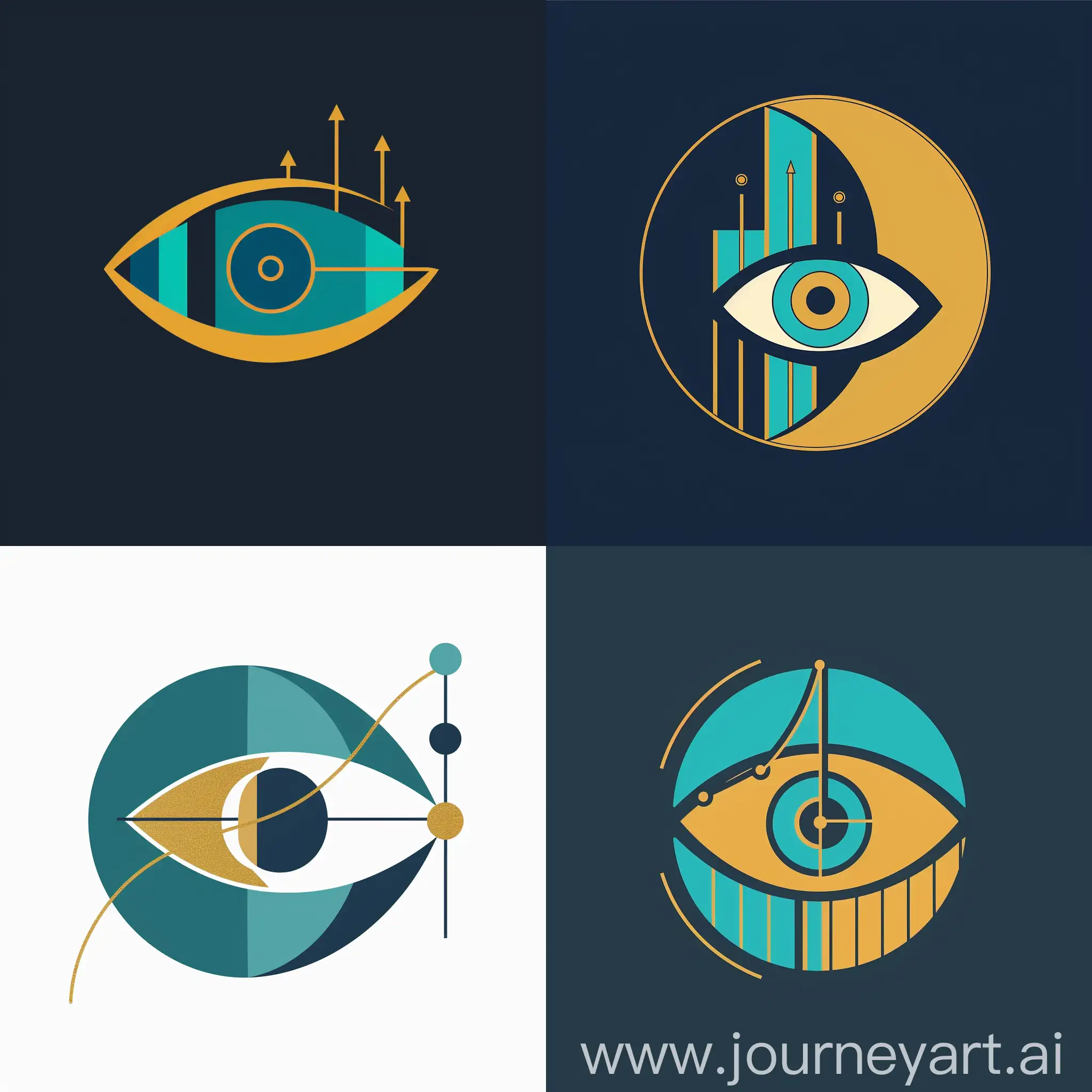 Create a logo using the exact design of the previously selected icon on the right, and incorporate the specific colors: gold (#D4AF37), turquoise (#48CFC8), and navy blue (#001F3F). The logo should feature the stylized, abstract eye with the ascending line graph starting at the inner canthus, as in the original design. Apply these colors in a way that enhances the logo's visual appeal, while maintaining its modern and minimalist style. The logo should be clear, simple, and suitable for various applications, symbolizing growth, progress, and a professional image.