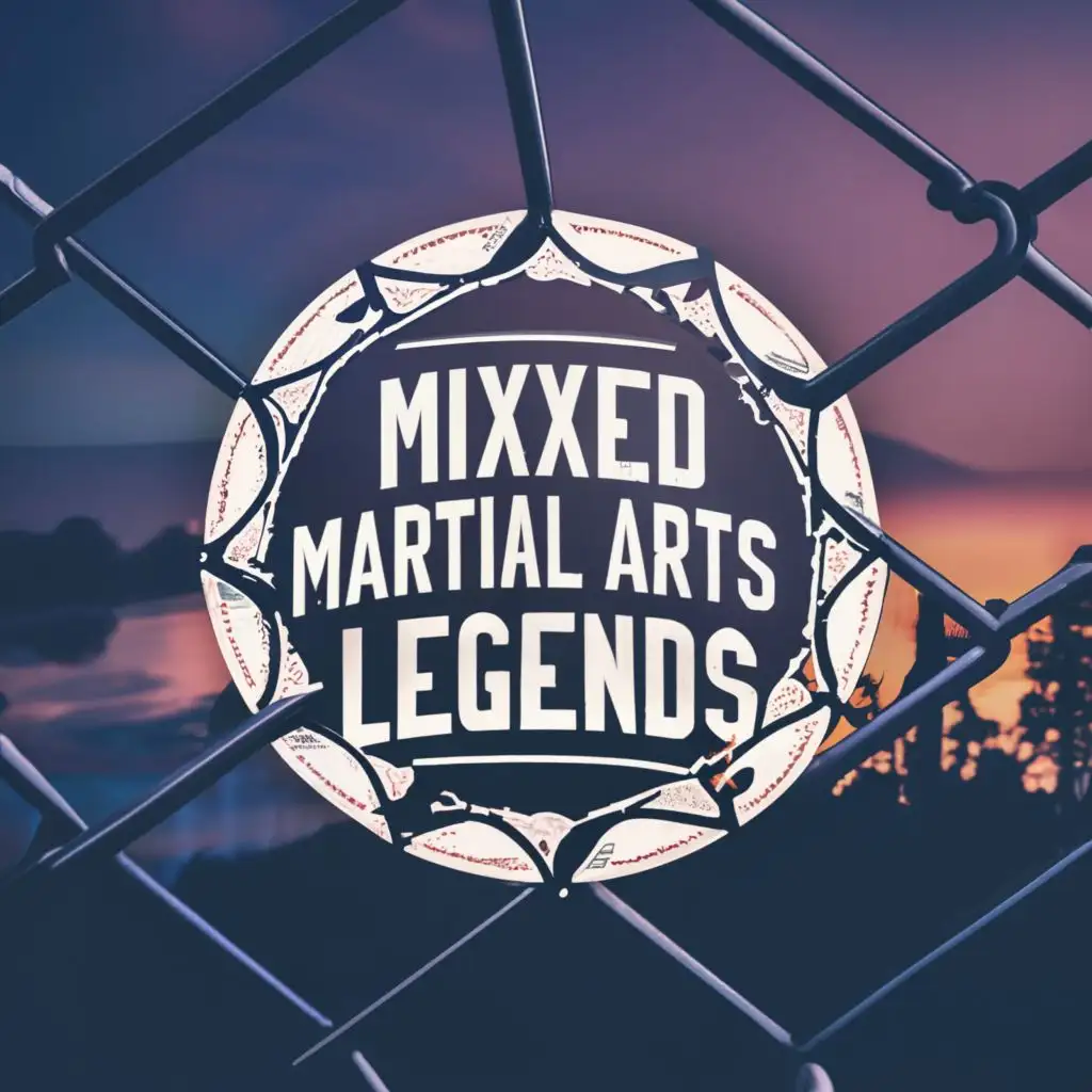 logo, circular logo with chain link fence and Chinese landscape background with circular text around the logo "Mixed Martial Arts Legends", with the text "Mixed Martial Arts Legends", typography, be used in Entertainment industry