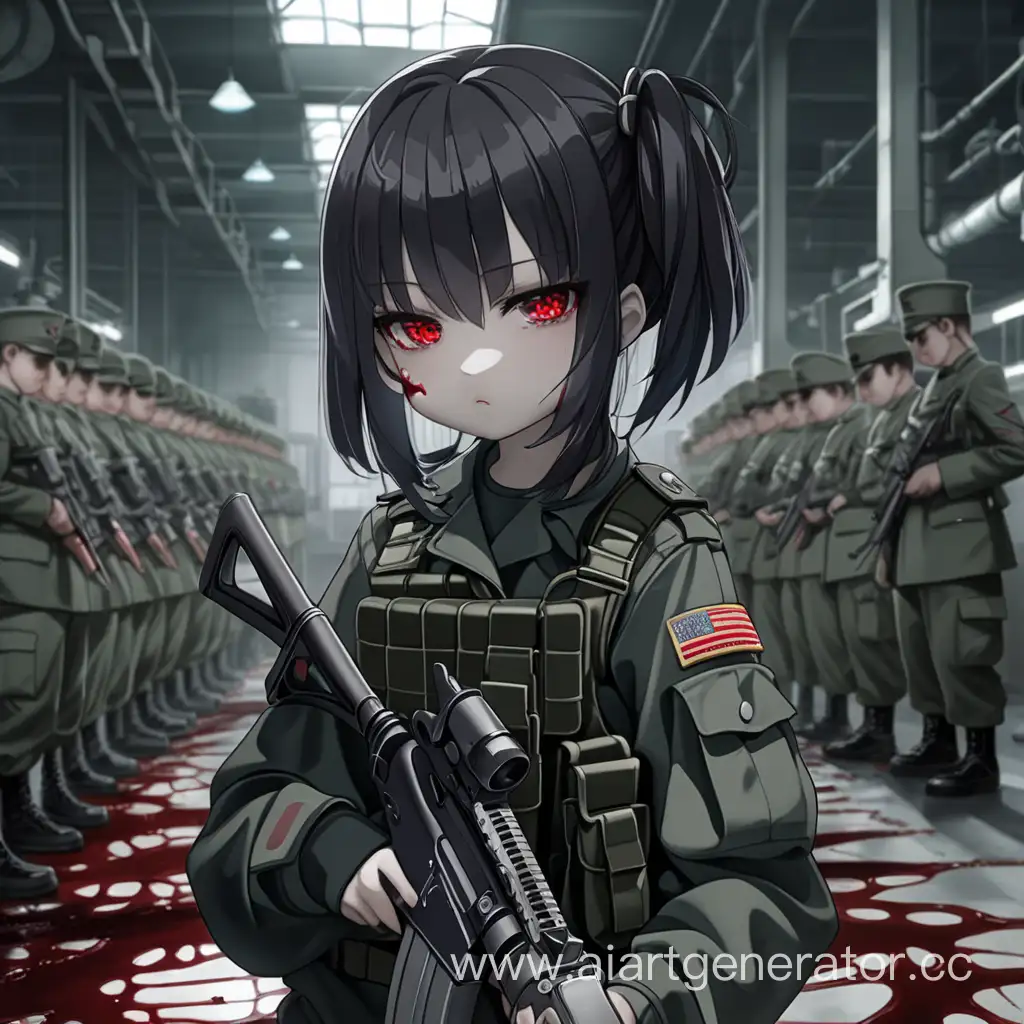 Darky loli, Military, Blood, Sad Face, Factory, Weapon