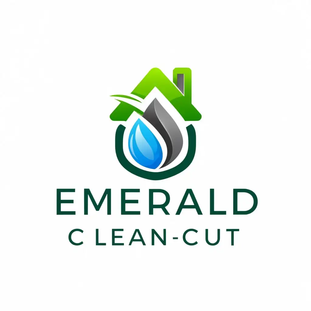 a logo design,with the text "Emerald Clean-Cut", main symbol:Home 
 Water 
 Grass,Moderate,be used in Home Family industry,clear background