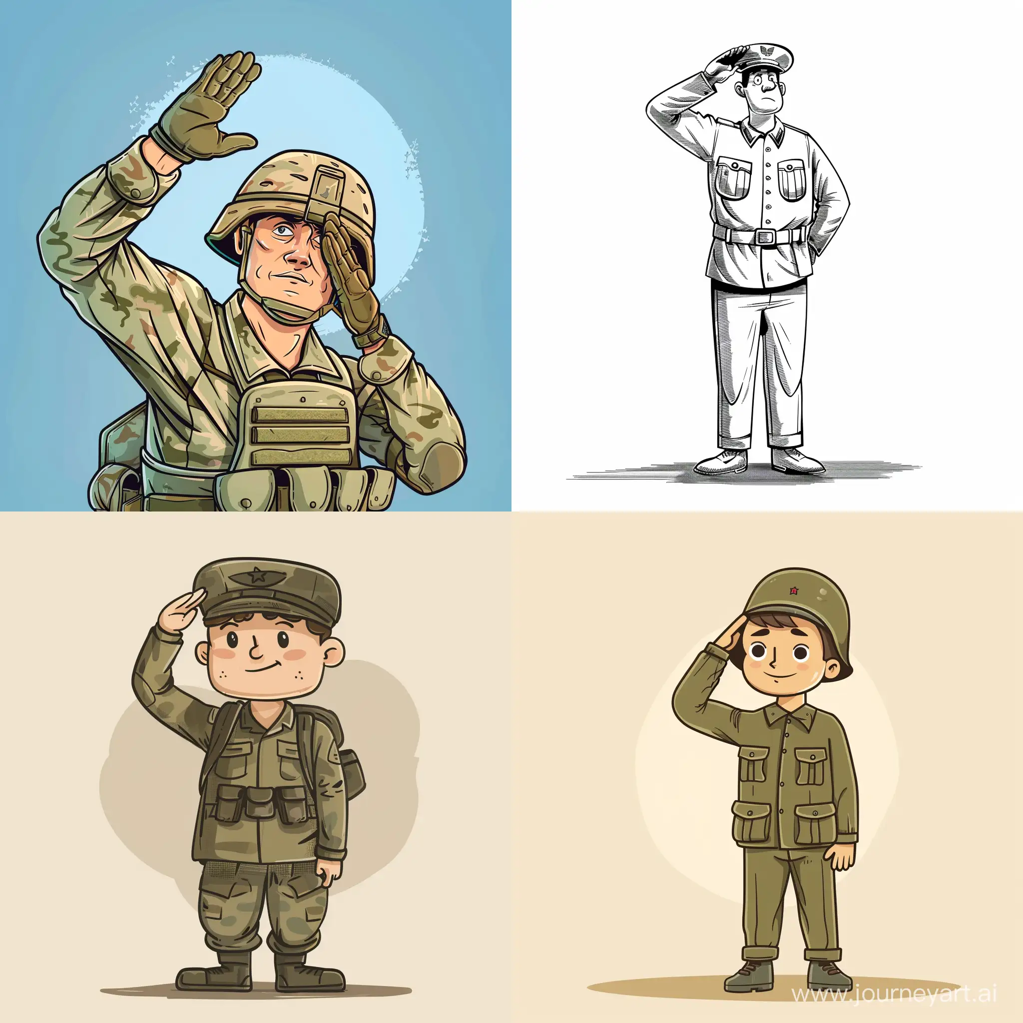 hand drawn cartoon funny soldier salutes