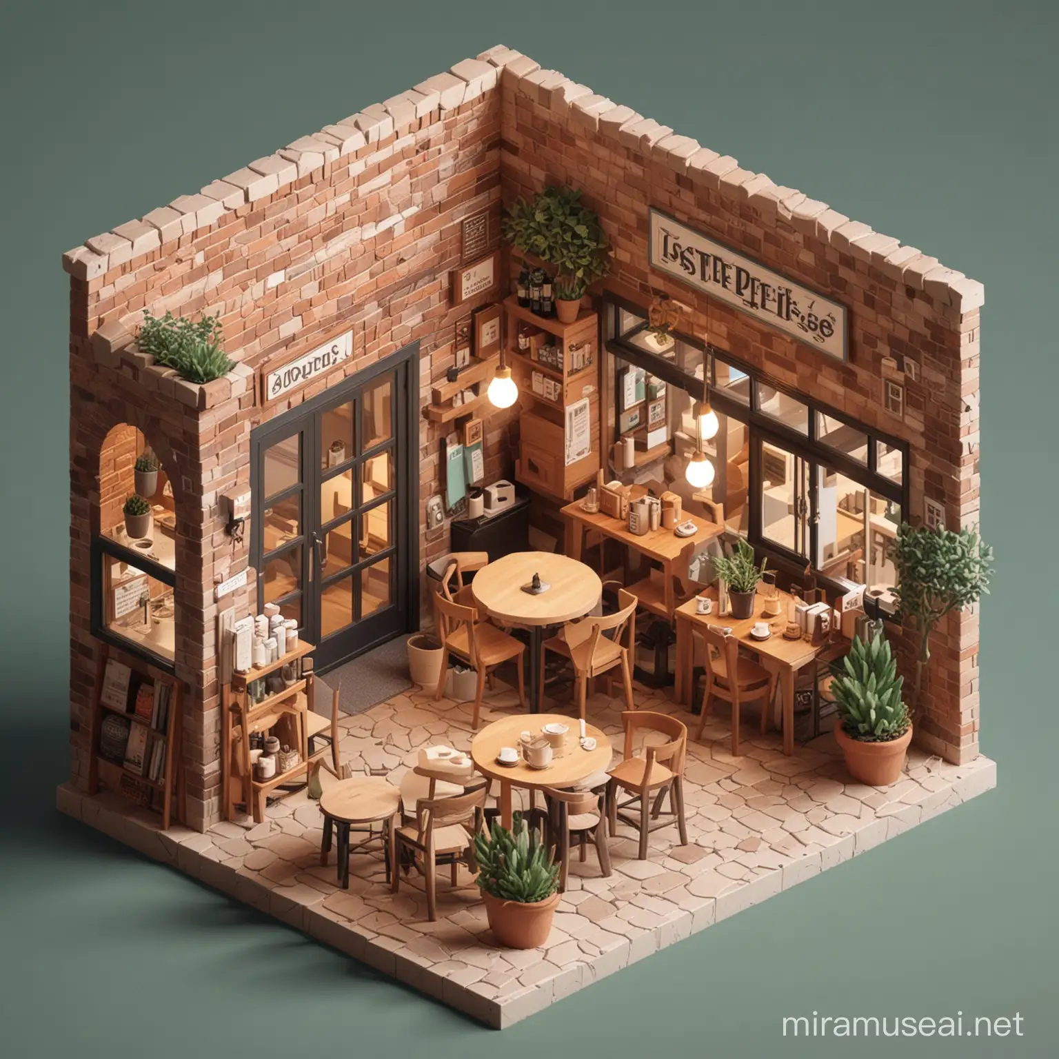 Isometric Coffee Shop Scene for Artists Cozy Modern Aesthetic