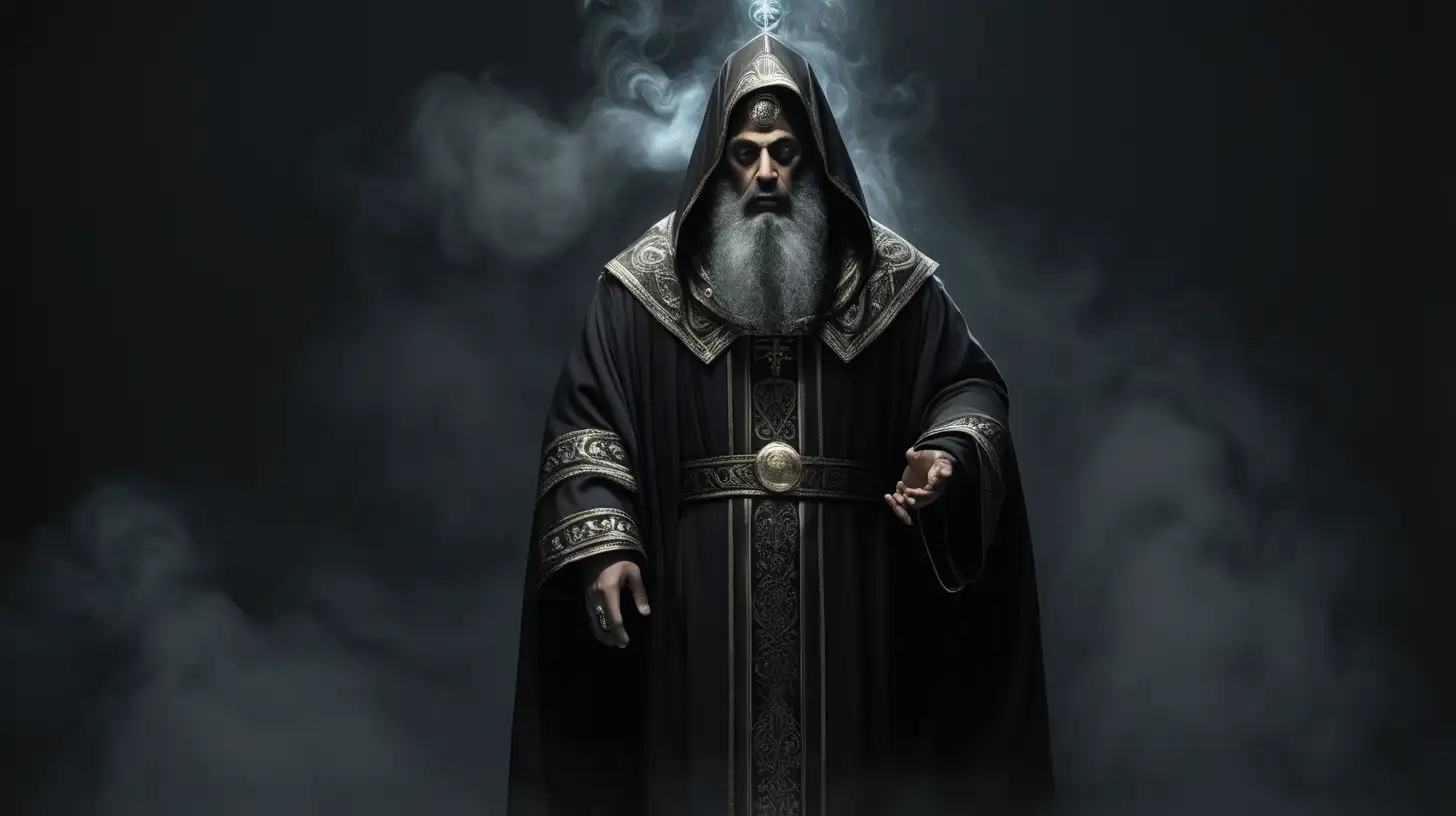 High resolution image 8k, Prophet Zacarias, dark black foggy background