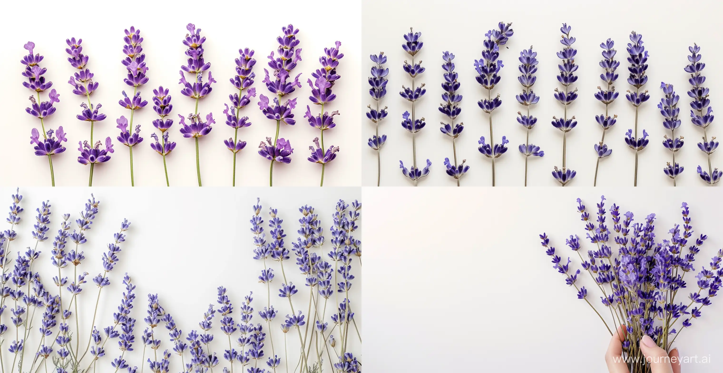 lavender pressed dried flowers in the style of watercolor on a white background --ar 293:151