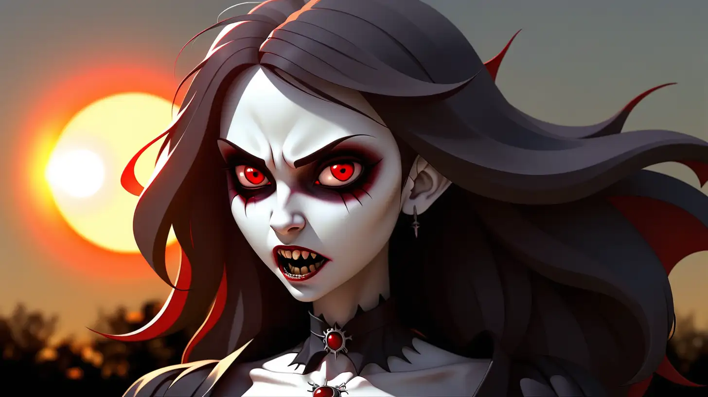 vampire girl 
with sun in the background








