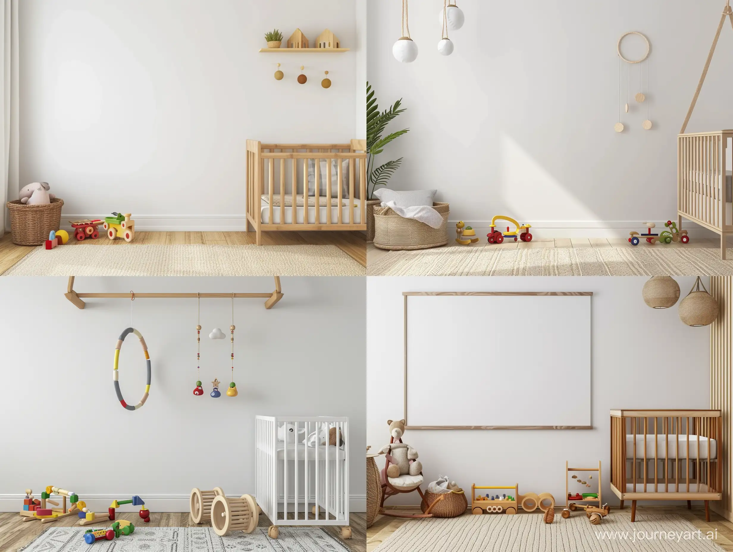 modern baby room mockup white wall in the minimalistic style with the montessori toys