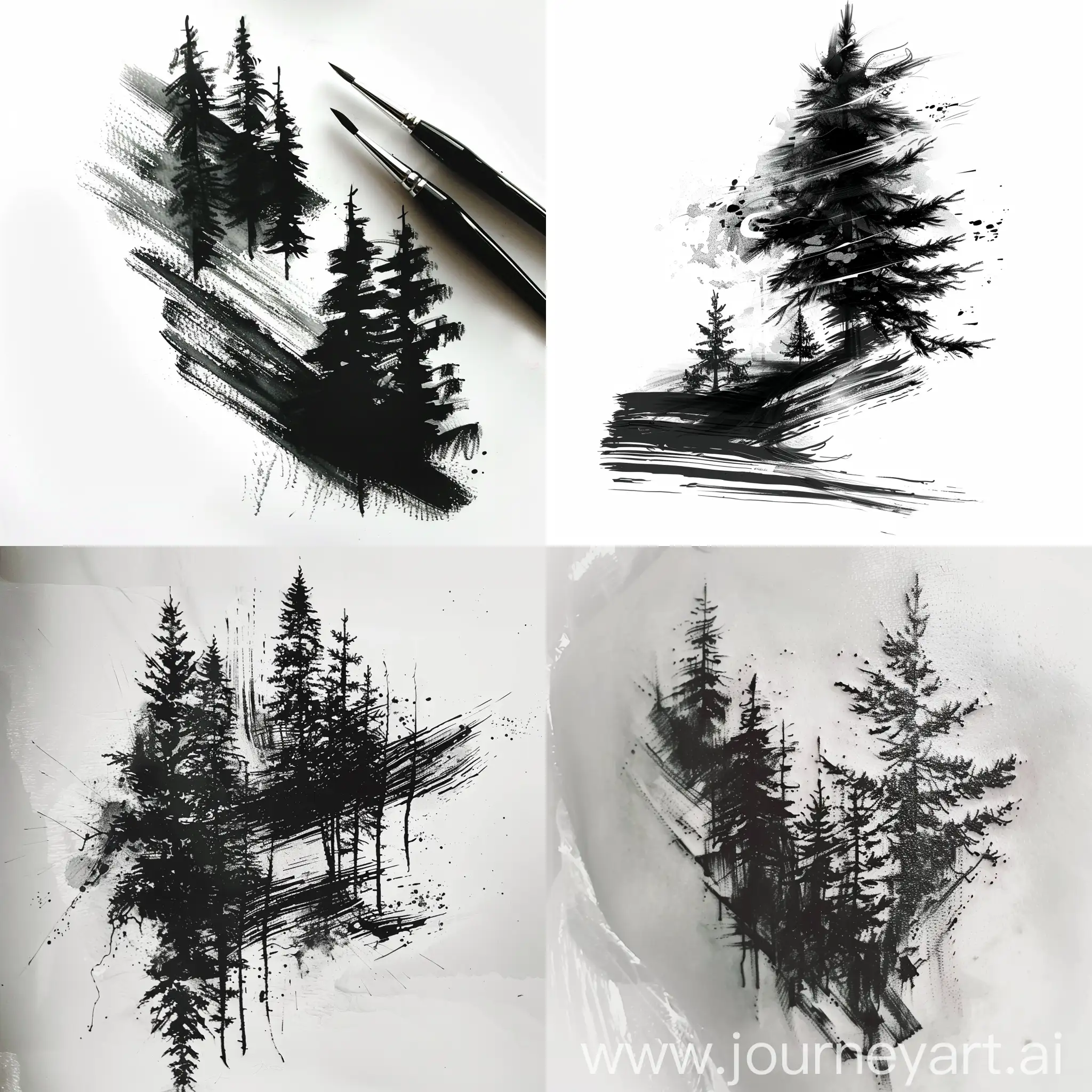 Abstract-Pine-Tree-Tattoo-Sketch-Brush-Stroke-Art