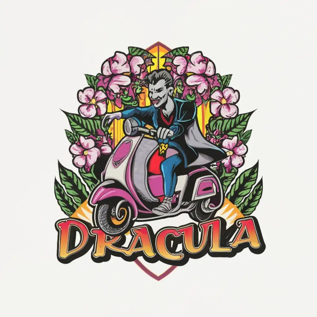 LOGO-Design-For-Dracula-Riding-Scooter-DC-Style-Theme-with-Vibrant-Neon-Colors