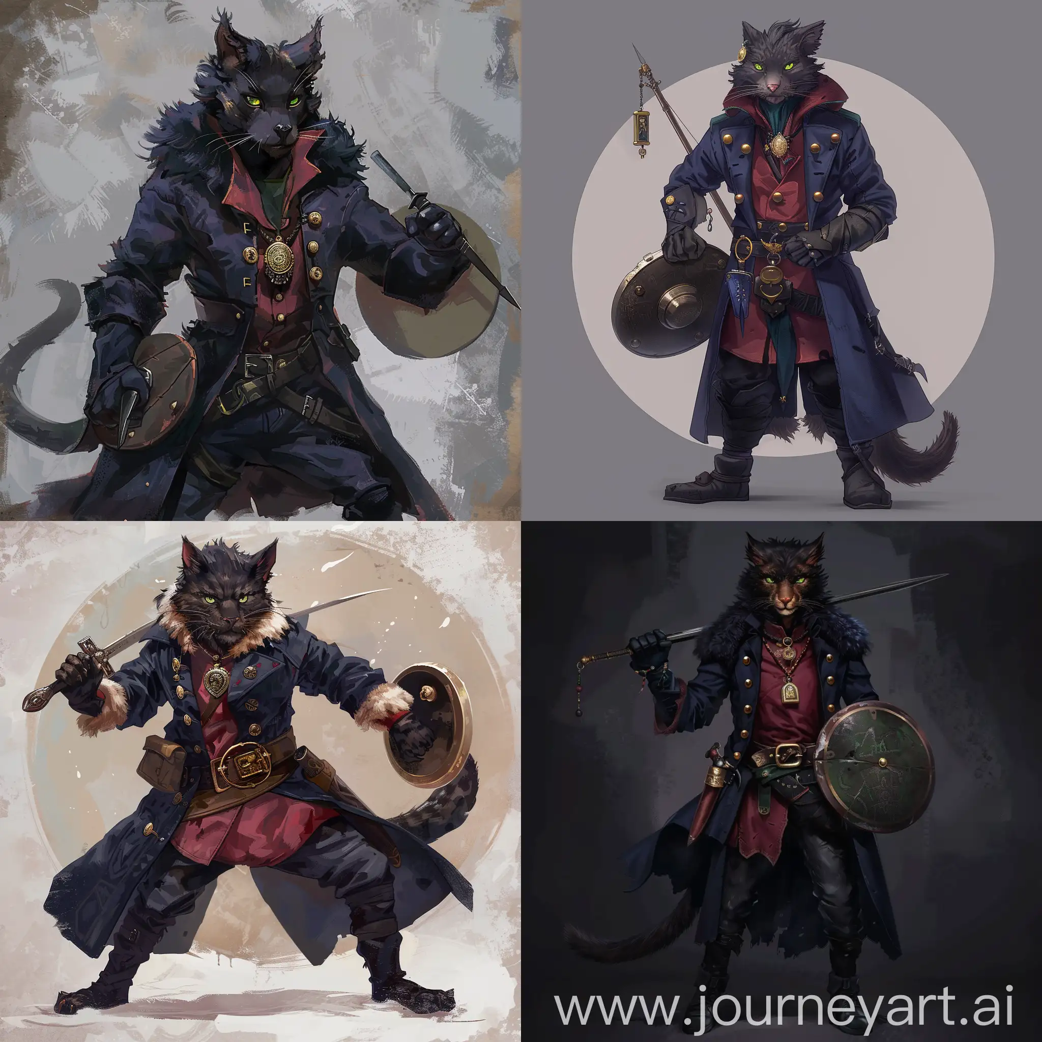 Tabaxi-DND-Character-Portrait-Dark-Fur-Green-Eyes-Crimson-Shirt-and-Rapier