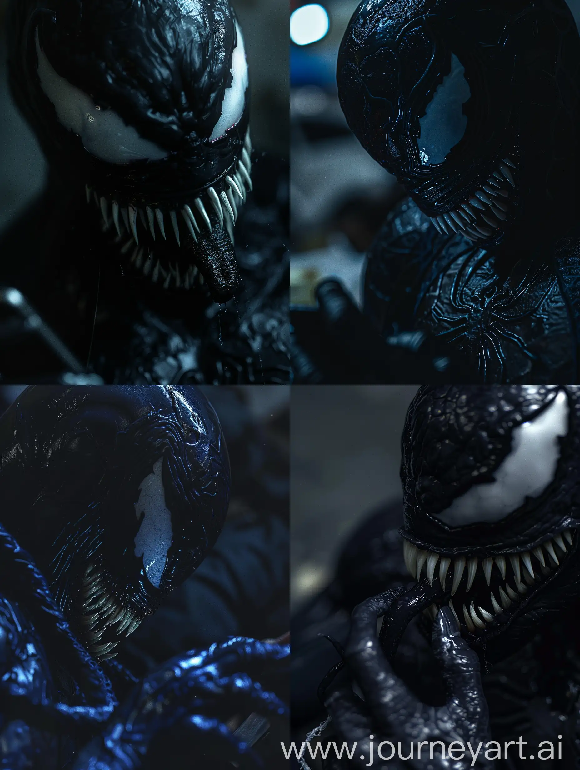 Epic-Ninja-Suit-Venom-Cosplay-CloseUp-with-Detailed-SpiderMan-in-Dark-Setting