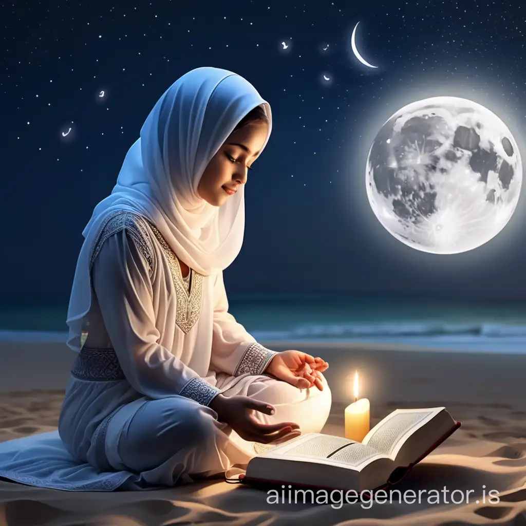 ramadhan moon light meditation woman Quran prayer baby