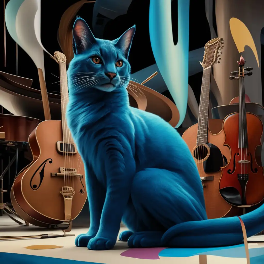 Majestic-Blue-Feline-in-Modern-Musical-Art-Style