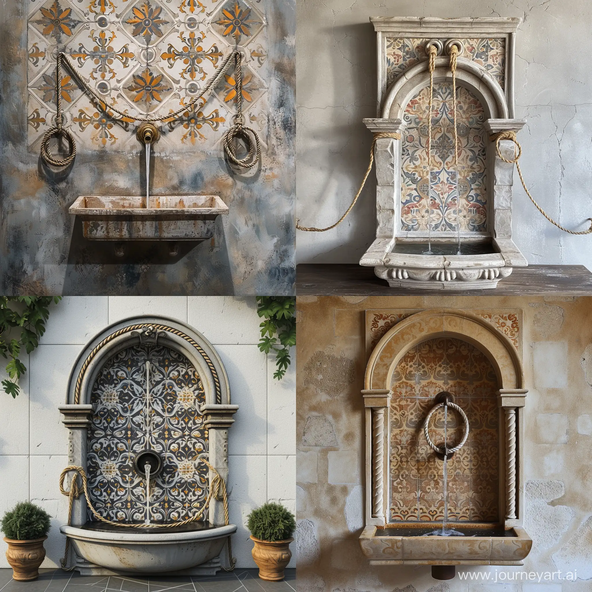 Elegant-Baroque-Wall-Fountain-with-Intricate-Patterns-and-Hanging-Ropes