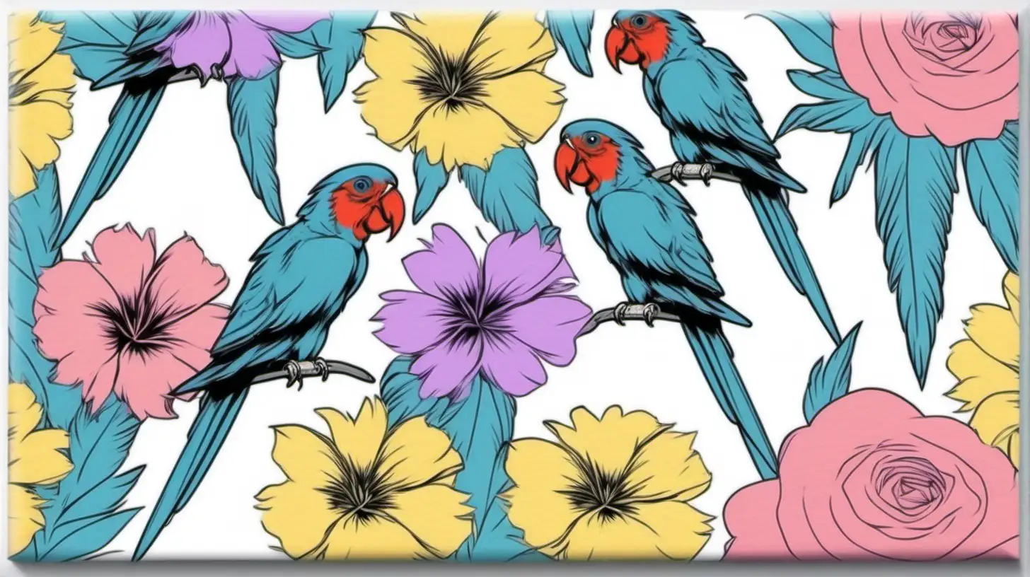 Pastel Watercolor Parrots Beak Flowers Clipart on White Background Andy Warhol Inspired Art