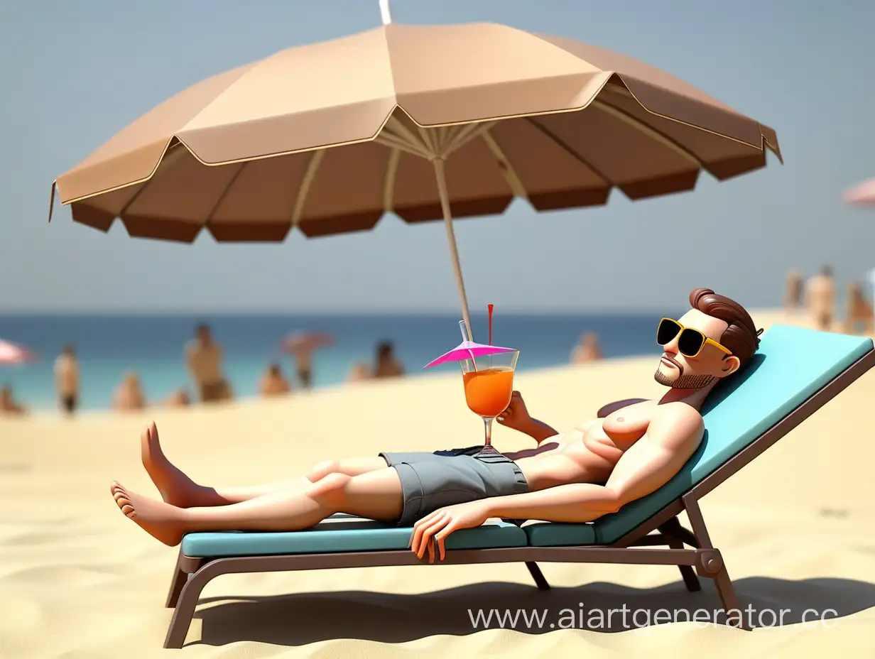 Beach-Sunbathing-with-Cocktail-Relaxation-Under-Umbrella