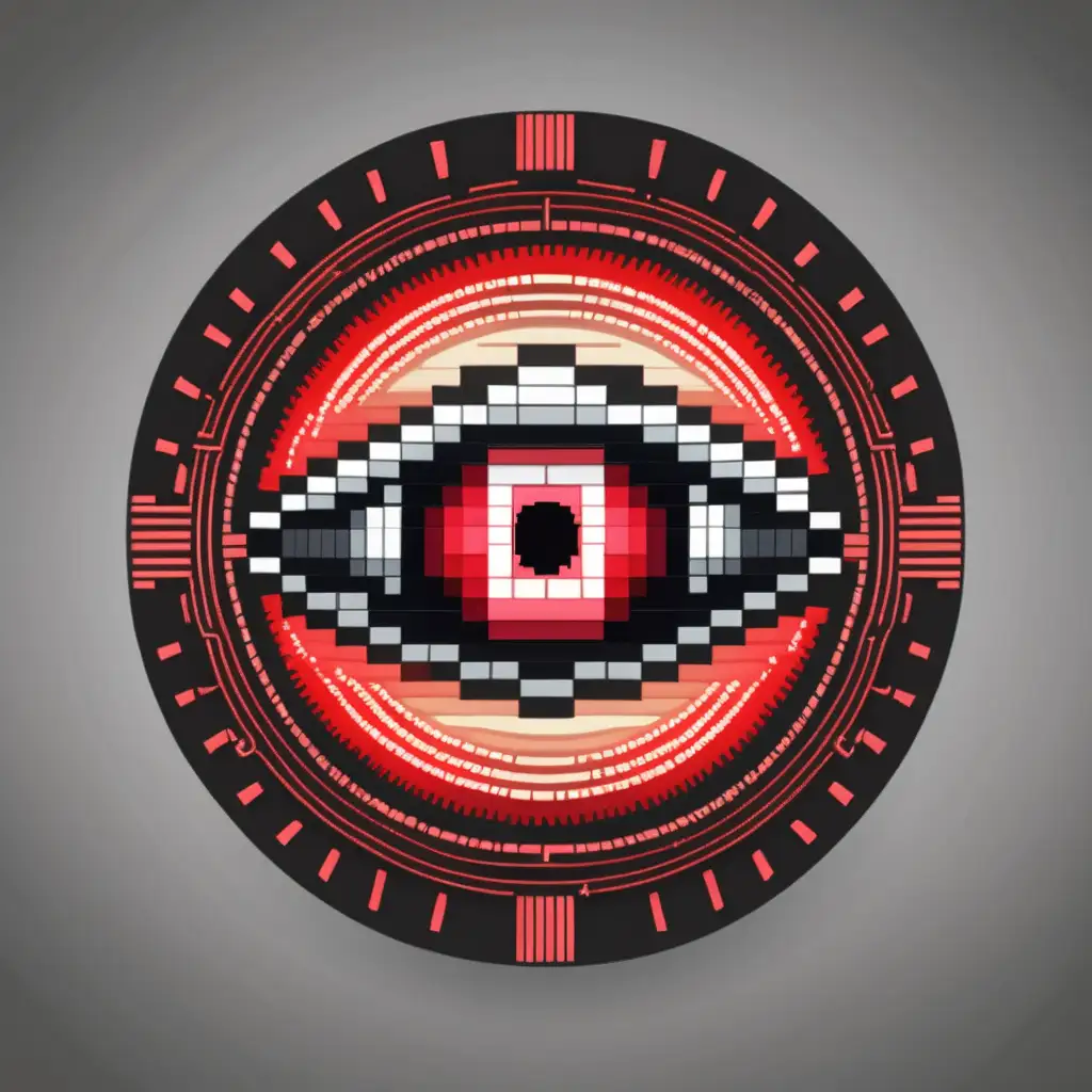 a Red and Metallic pixel god eye in a circle icon